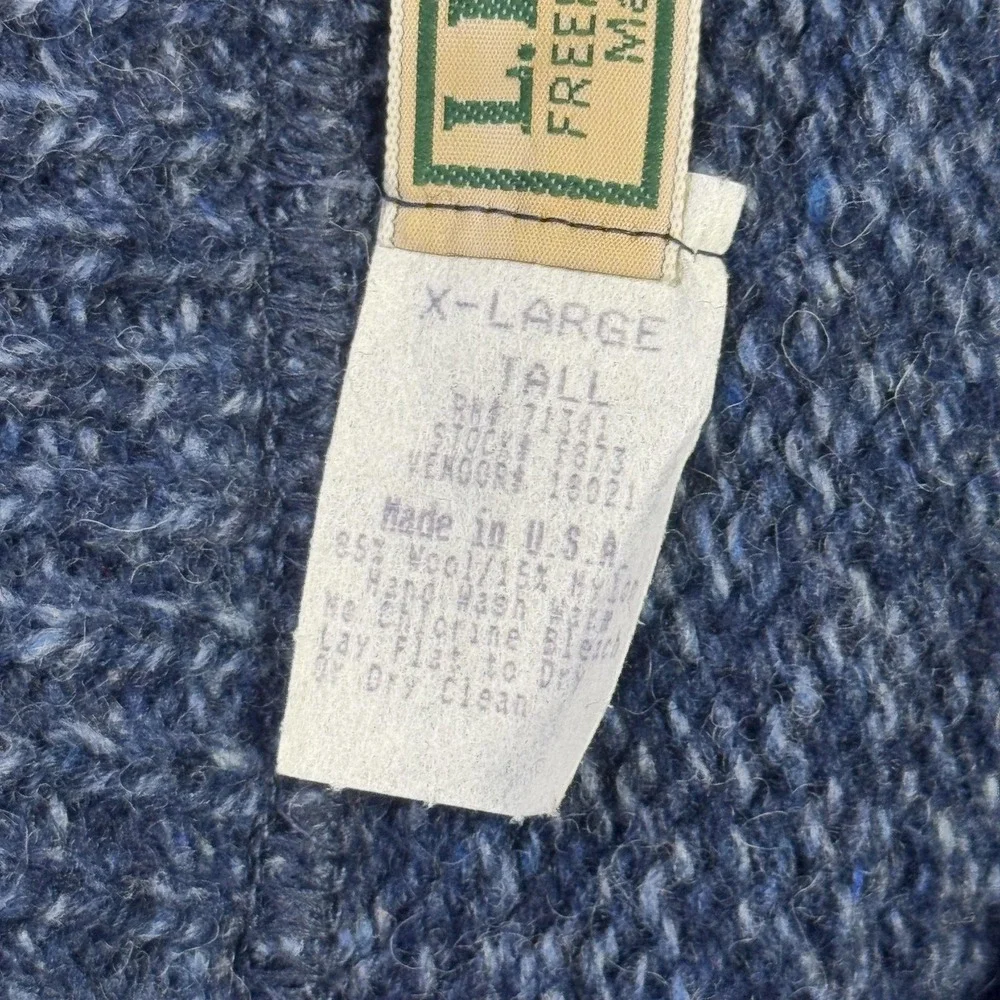 L.L. Bean Vintage Wool Nylon Fisherman Sweater Pullover Mens XL Blue Heavyweight
